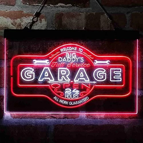 Big Daddy Garage Tools Man Cave Dual LED Neon Light Sign